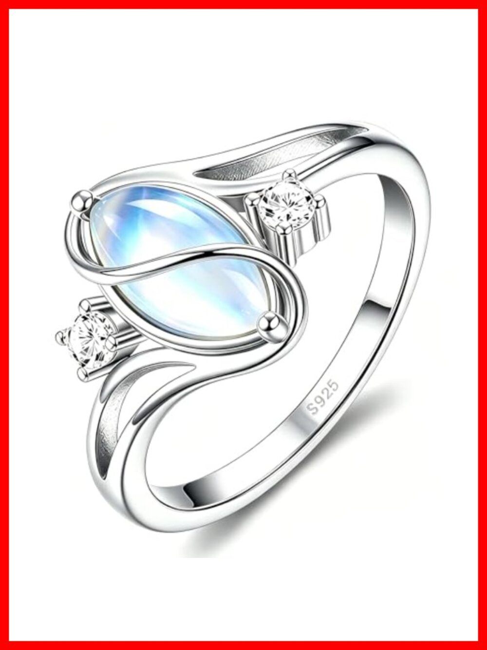 925 Sterling Silver Moonstone Ring Marquise-Cut Promise Gift for Her